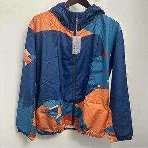 NWT Dunya X Joey Lightweight Windbreaker Hood Zipper Pockets Blue Unisex Large